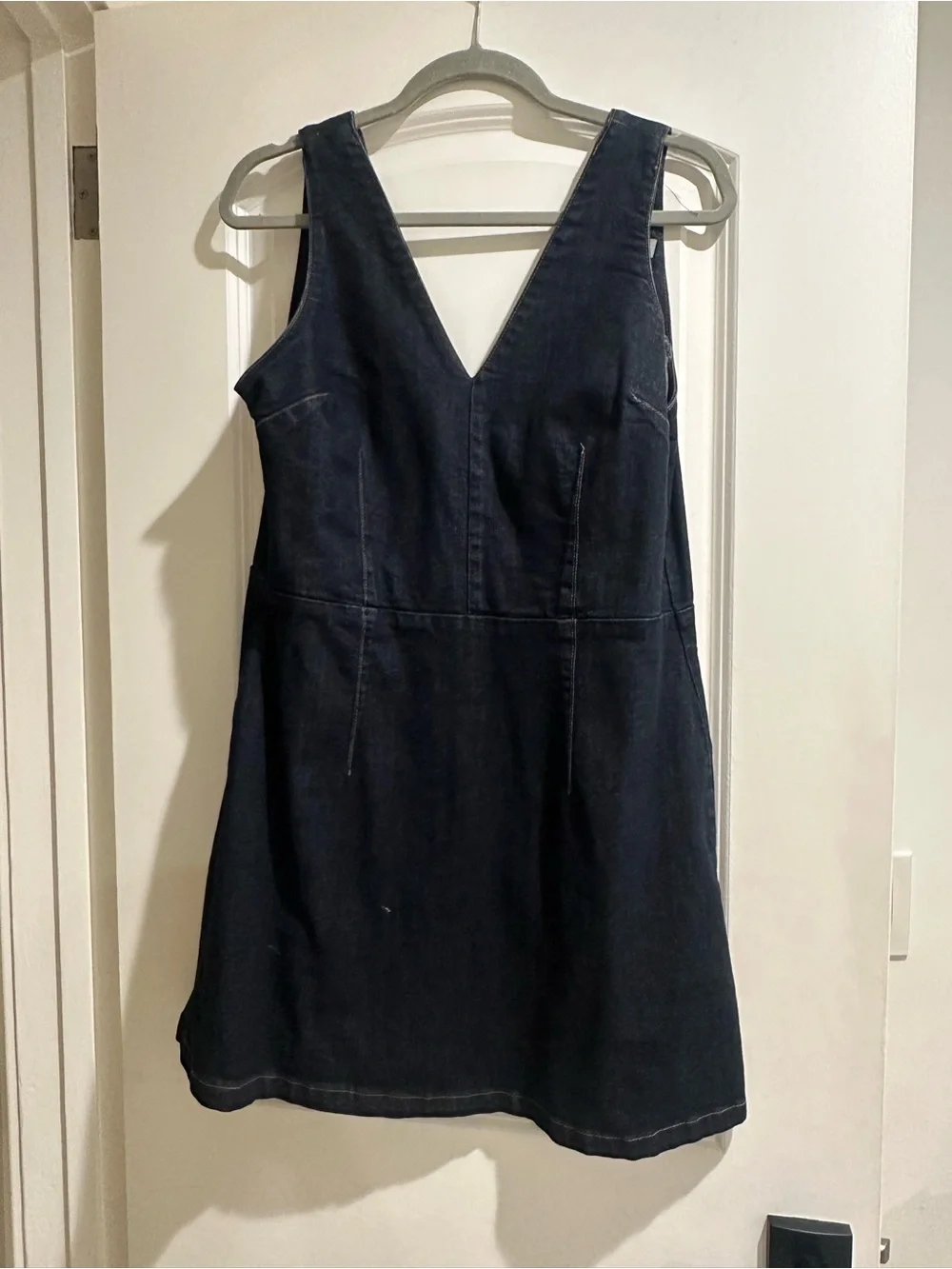 Top Shop Denim Dress Women's Dark Blue Denim V-Neck Jeans Dress